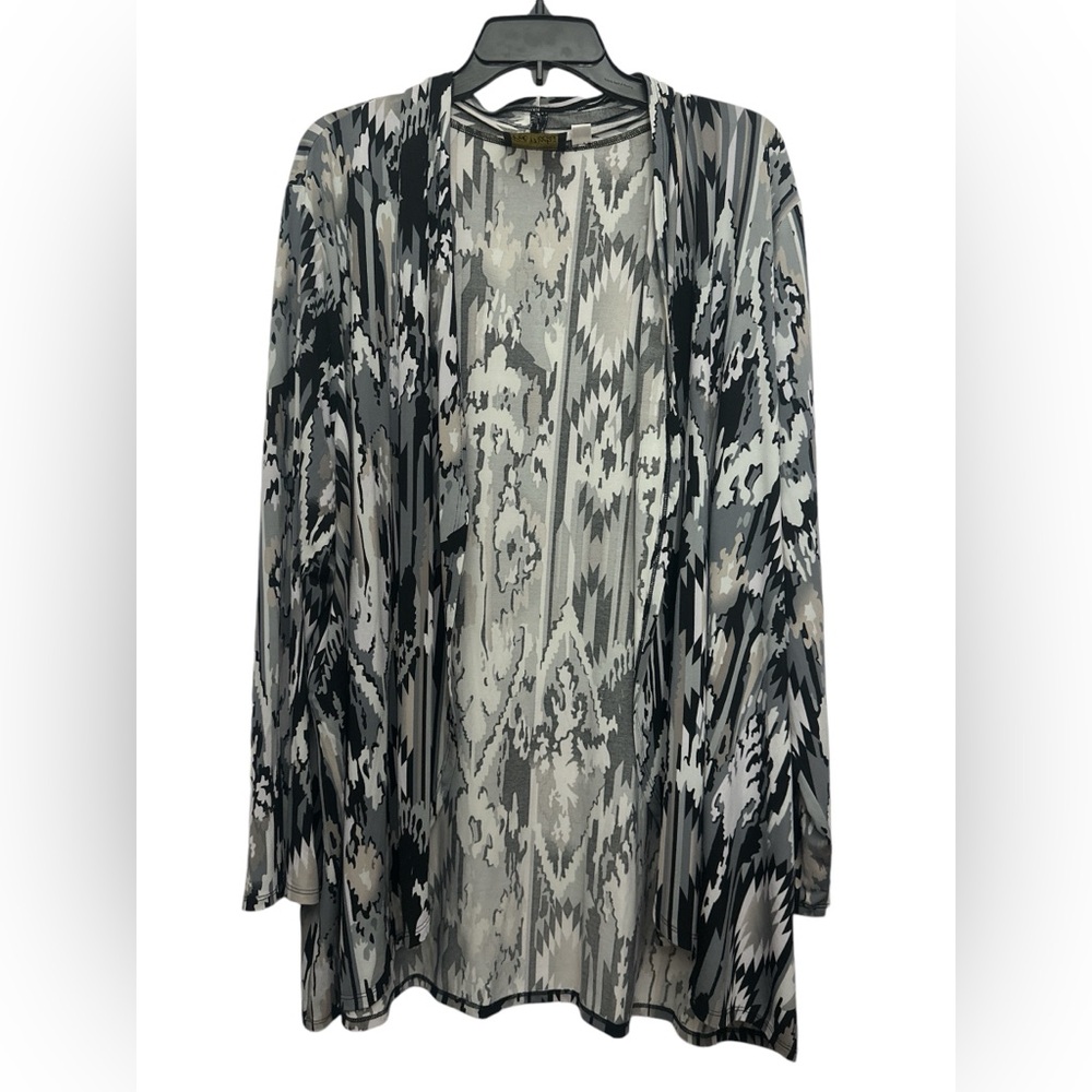 Bob Mackie Black Gray White Printed Open Cardigan